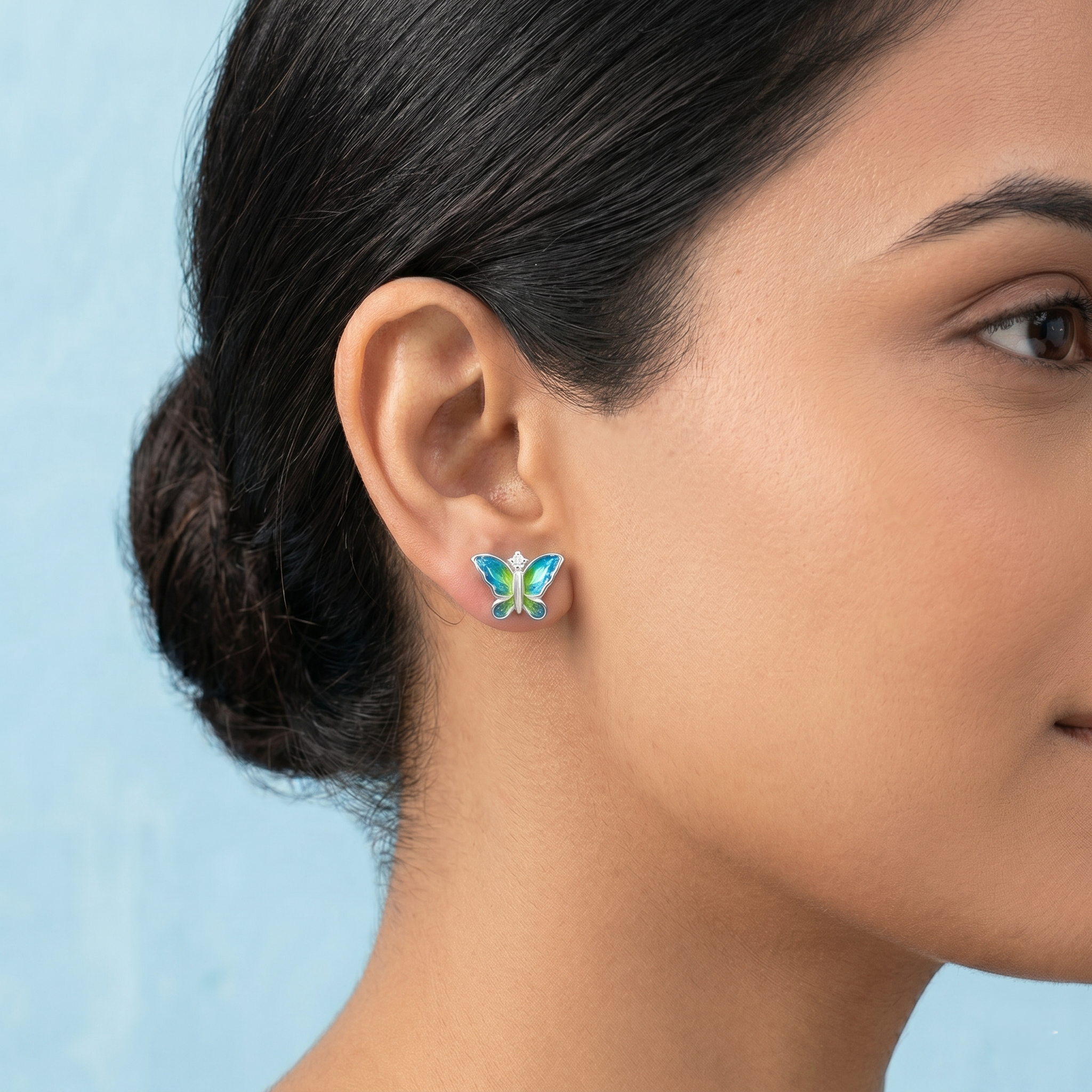 Light Green and Blue Butterfly Earrings