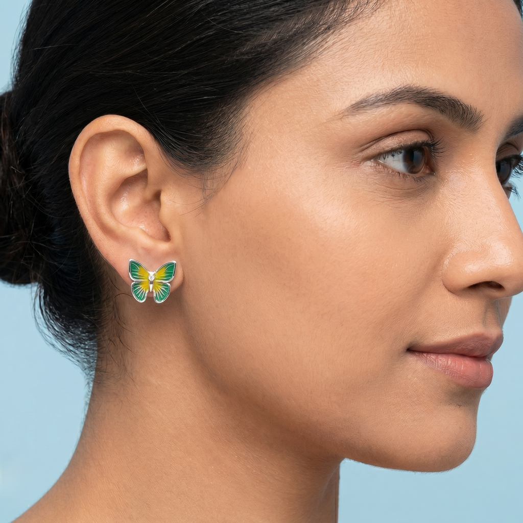 Green Yellow Butterfly Earrings