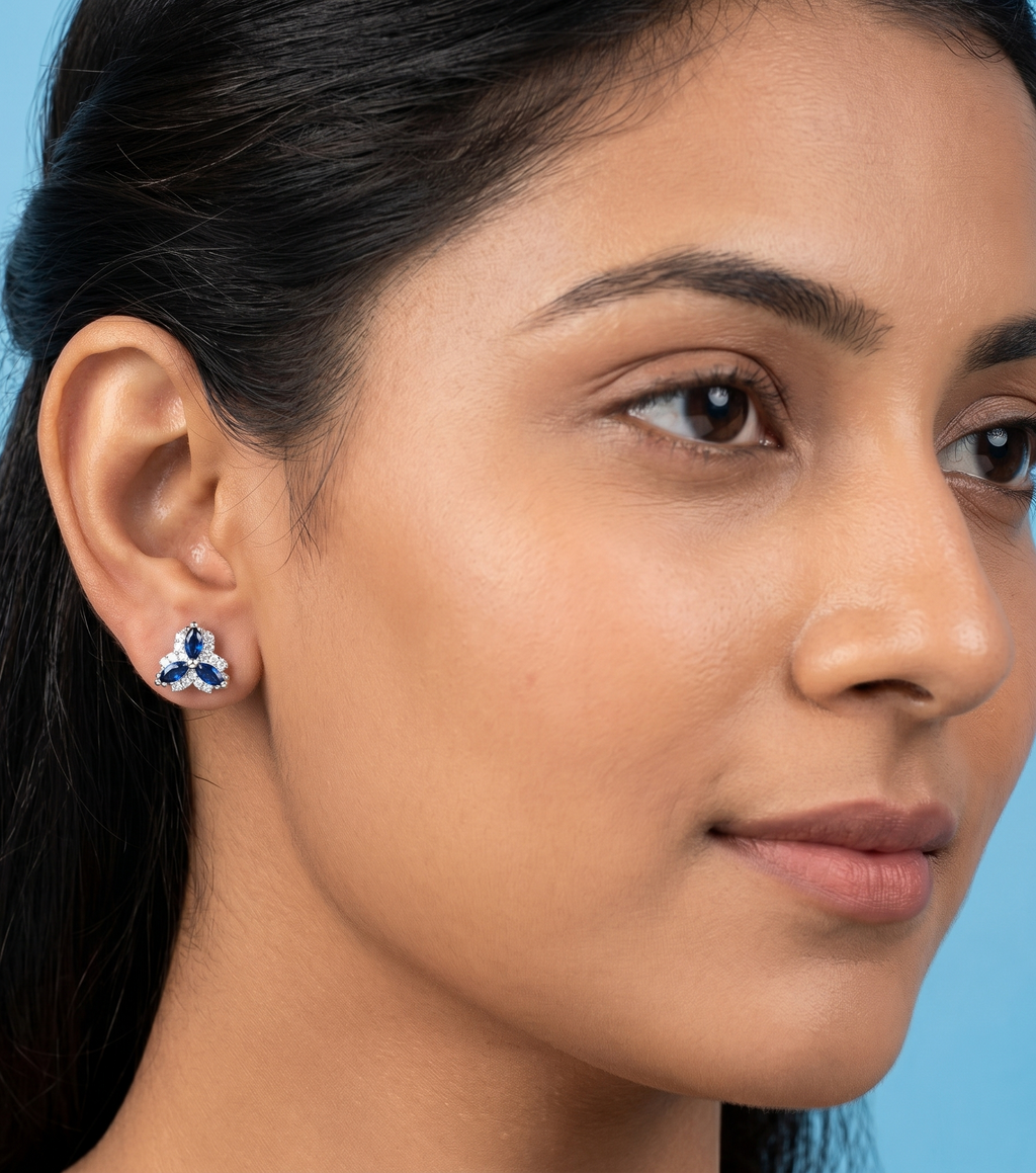 Sapphire Blue Marquise Cluster Earrings