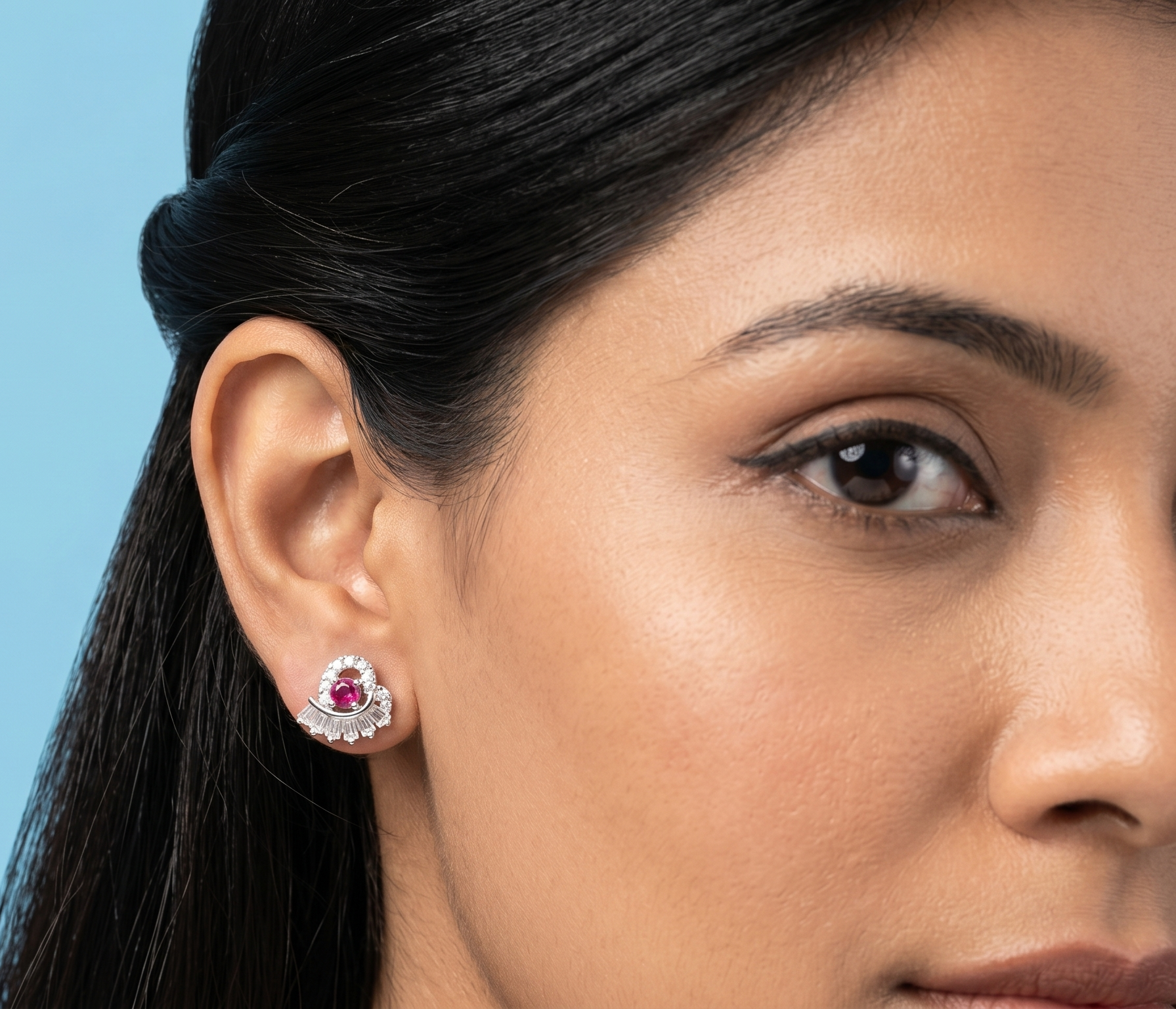 Modern Baguette-Cut Floral Earrings