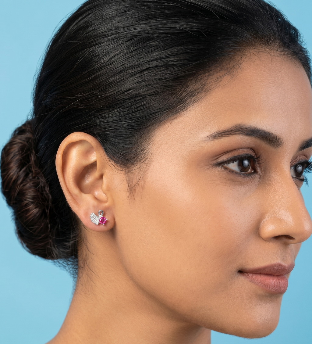 Pink Gemstone Swan Post Earrings