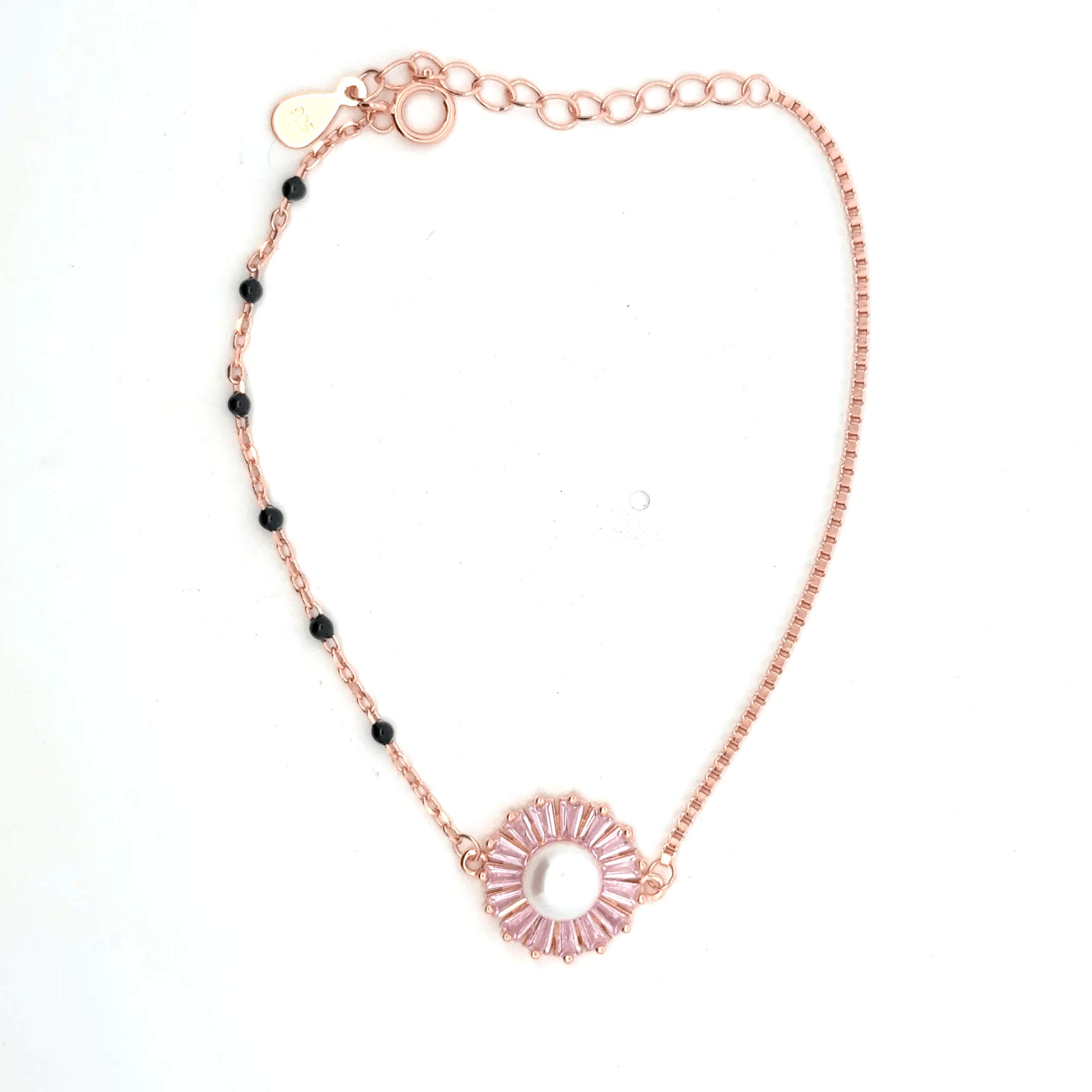 Pearl With Black Beeds Rosegold Bracelet