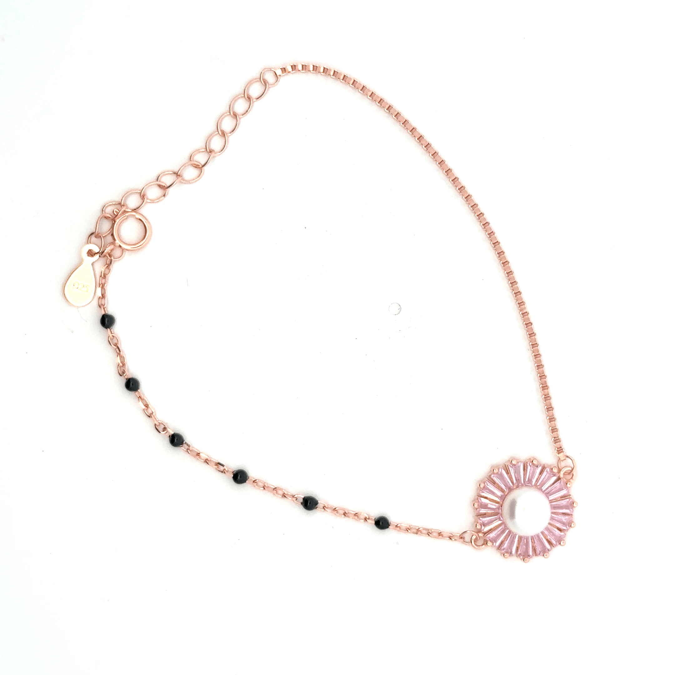 Pearl With Black Beeds Rosegold Bracelet