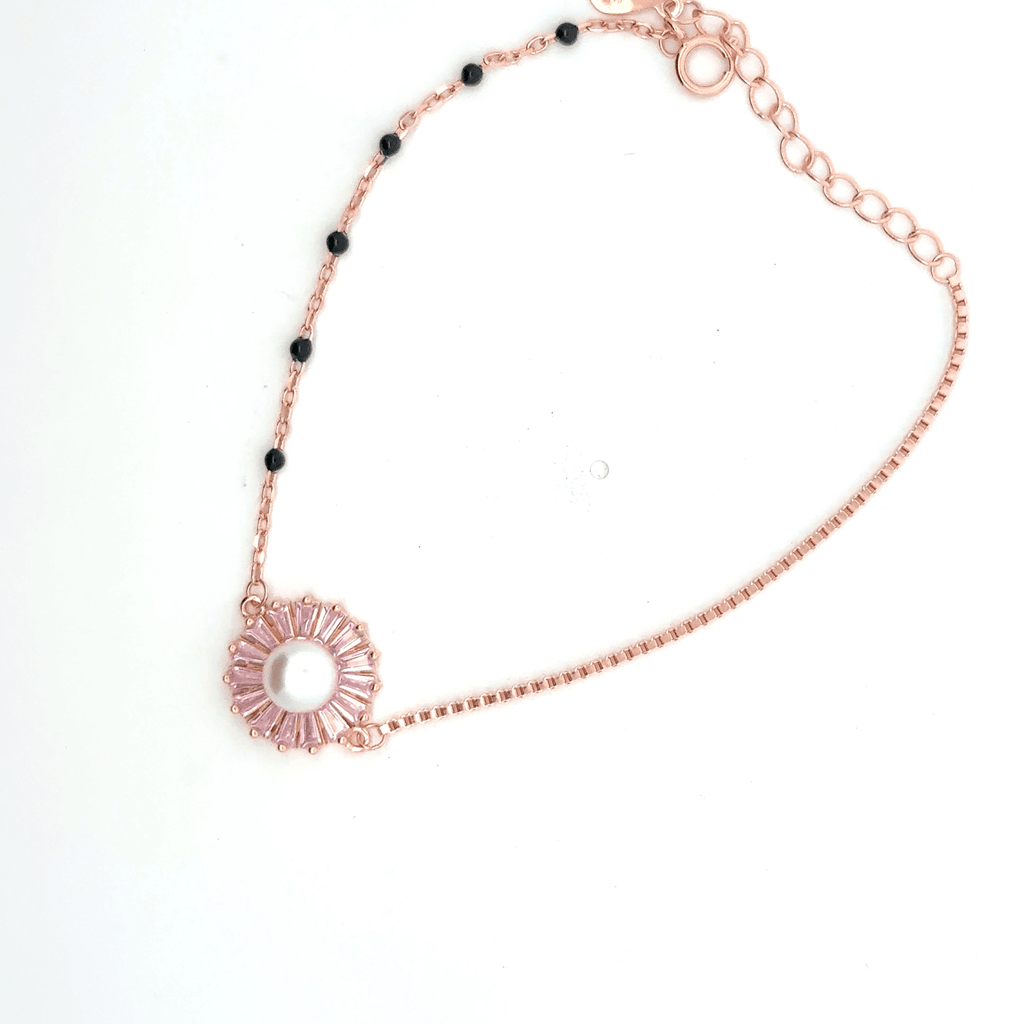 Pearl With Black Beeds Rosegold Bracelet