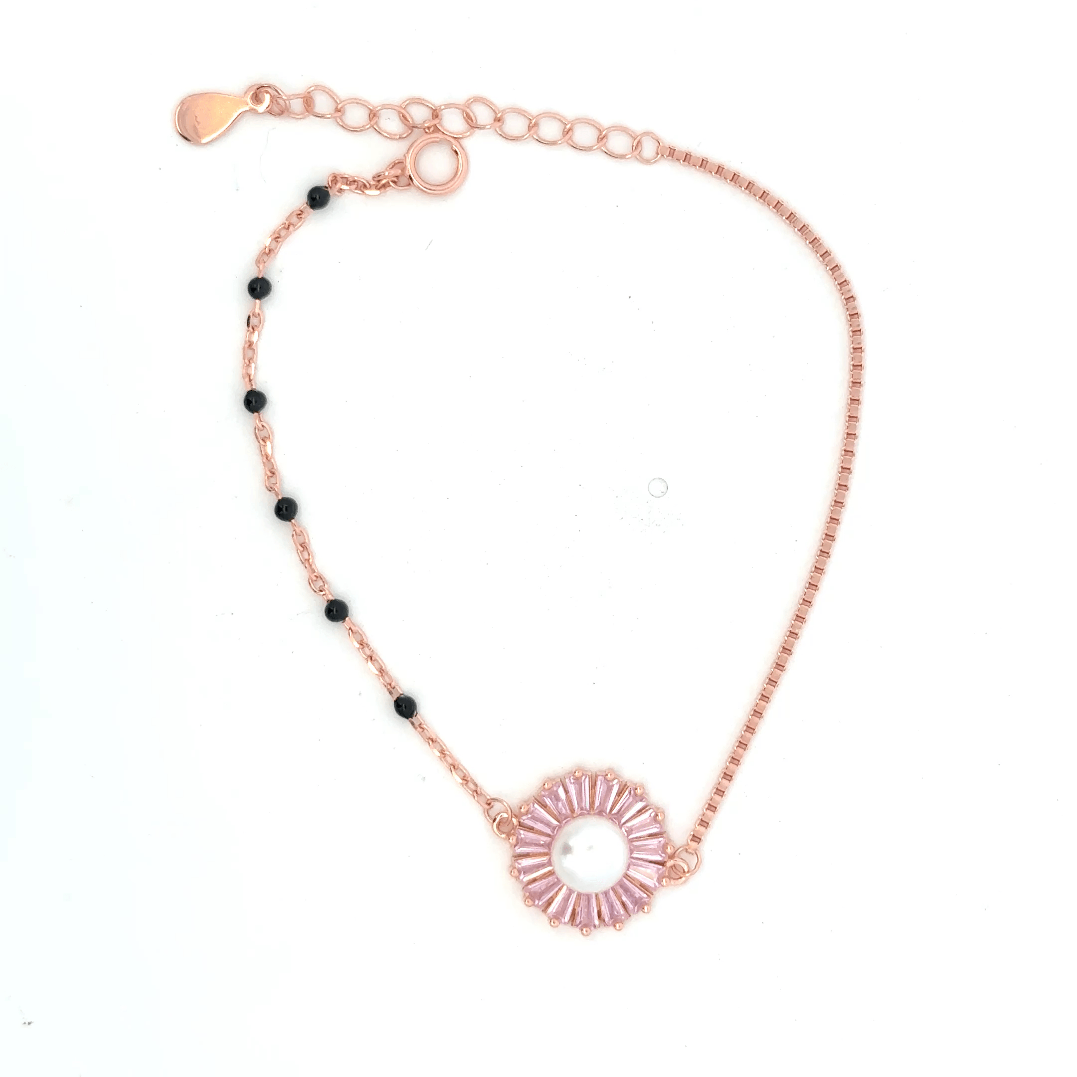 Pearl With Black Beeds Rosegold Bracelet