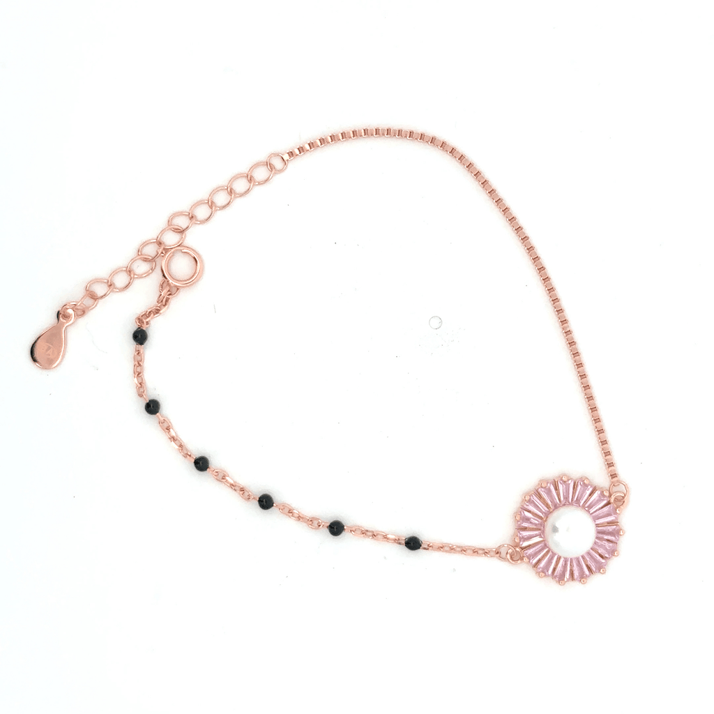 Pearl With Black Beeds Rosegold Bracelet