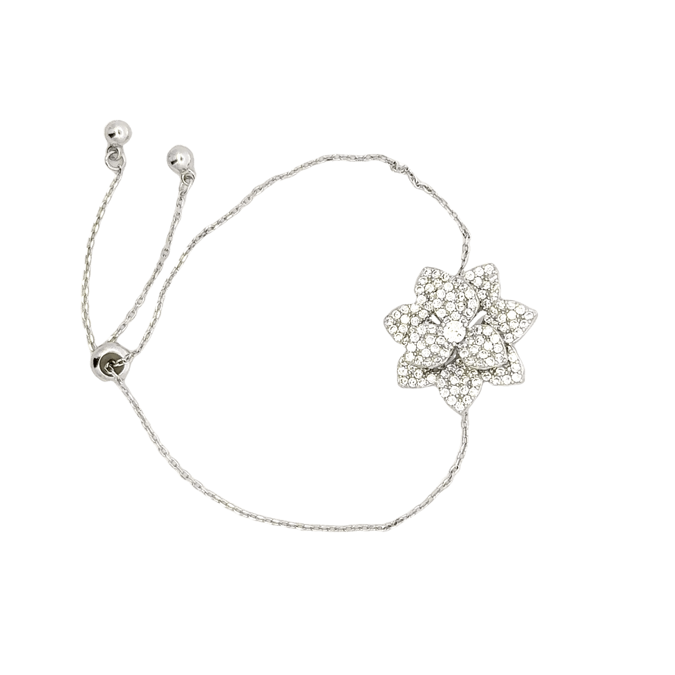 Rhodium Flower charm bracelet