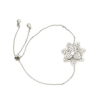 Rhodium Flower charm bracelet