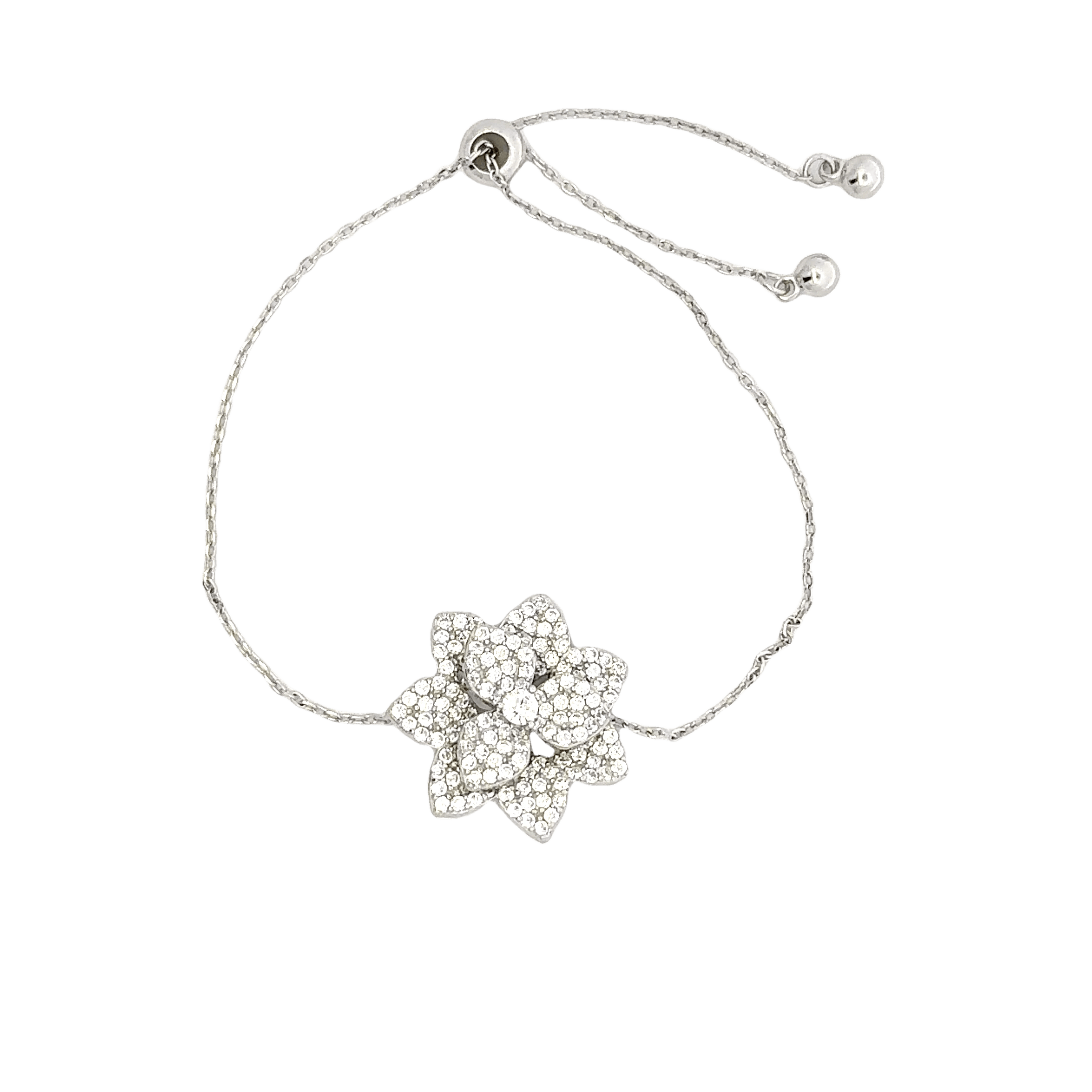 Rhodium Flower charm bracelet