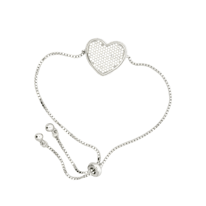 Rhodium Heart shaped charm bracelet