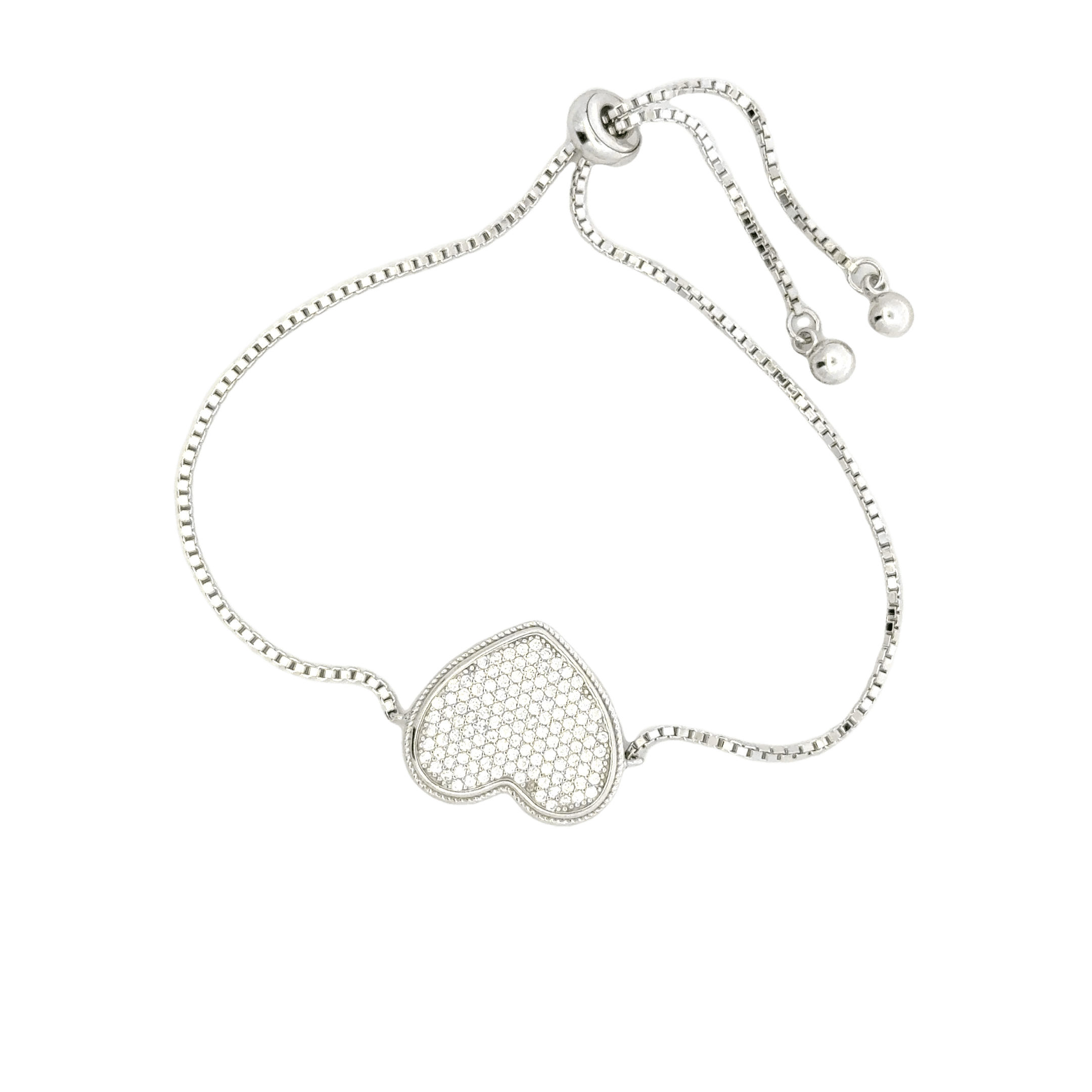 Rhodium Heart shaped charm bracelet