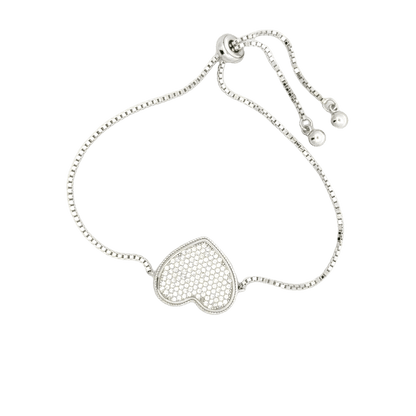 Rhodium Heart shaped charm bracelet