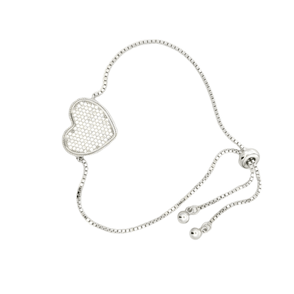 Rhodium Heart shaped charm bracelet