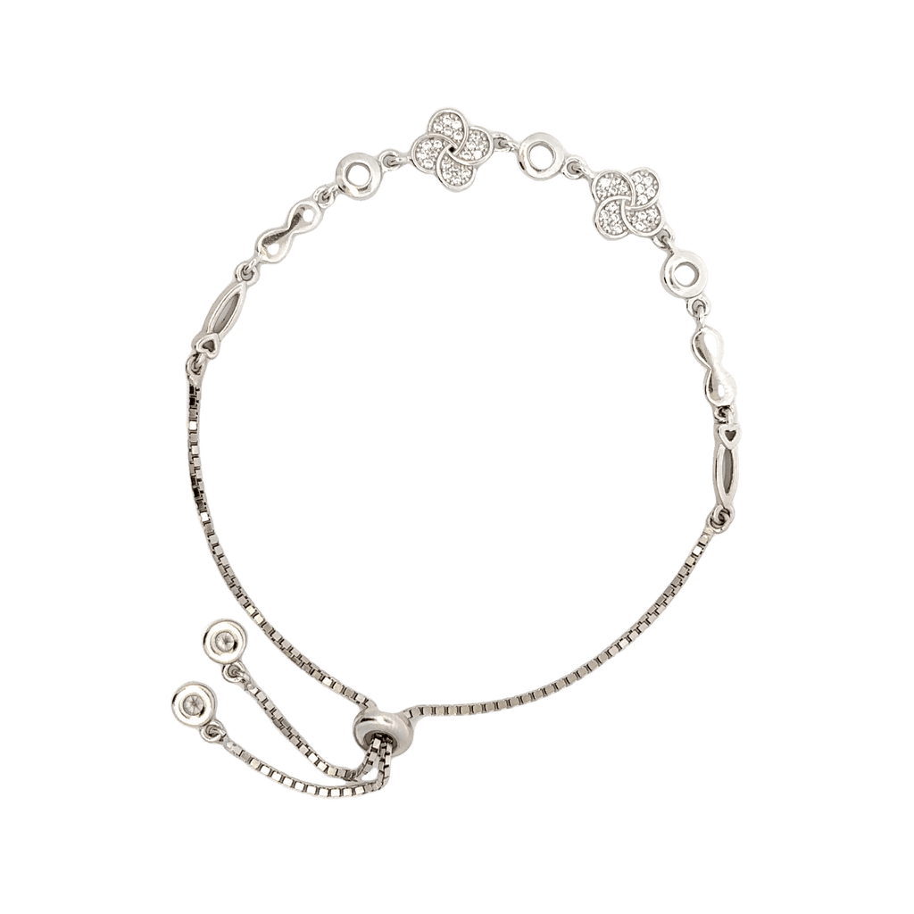 Rhodium clover and infinity charm bracelet