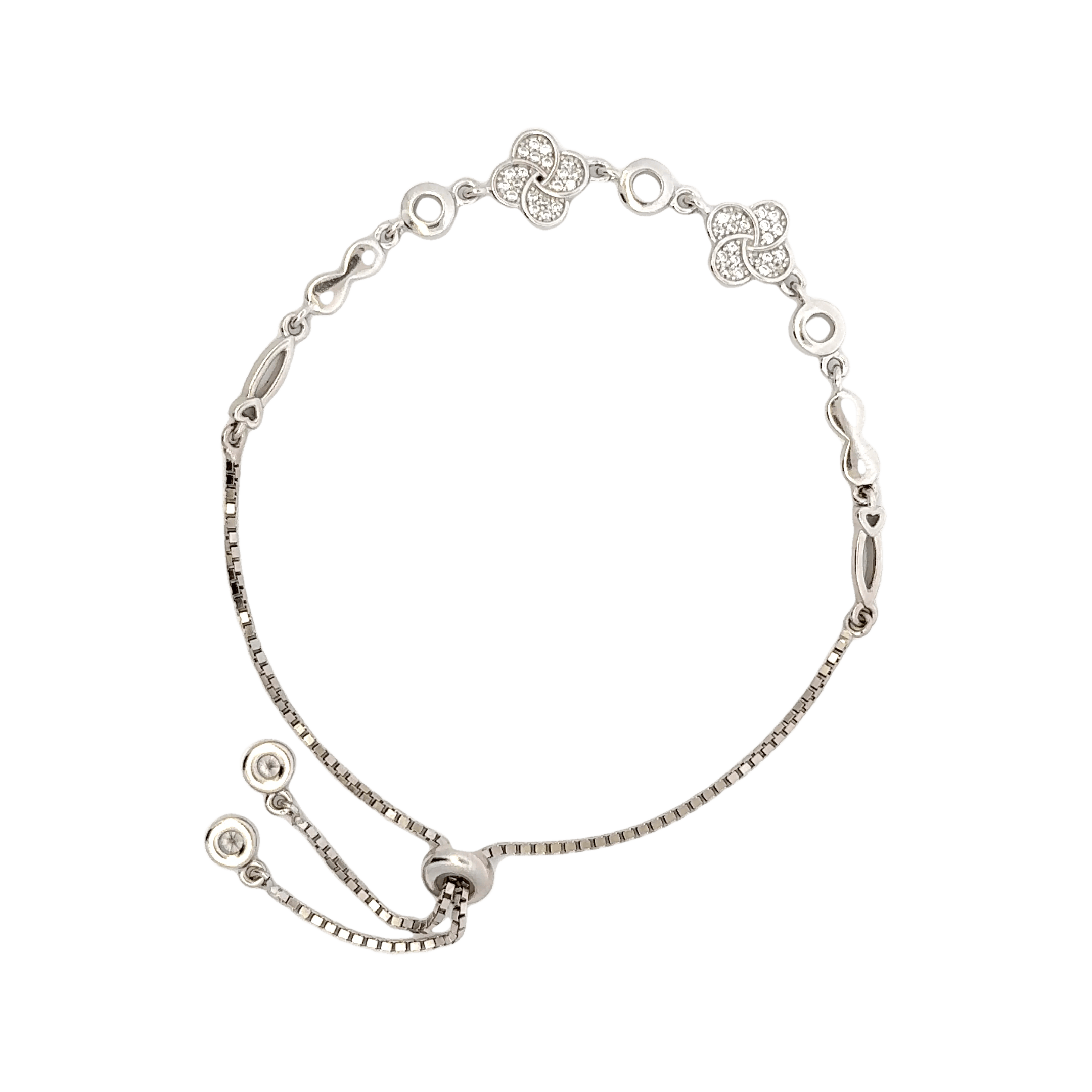 Rhodium clover and infinity charm bracelet