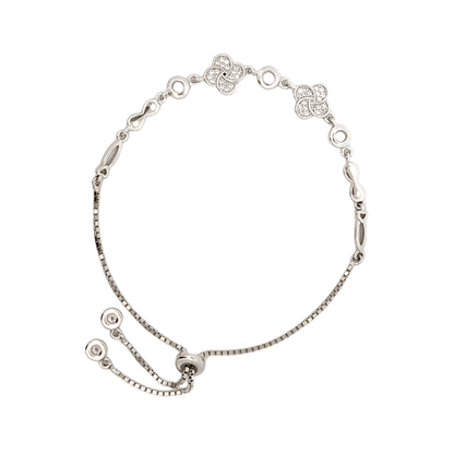 Rhodium clover and infinity charm bracelet