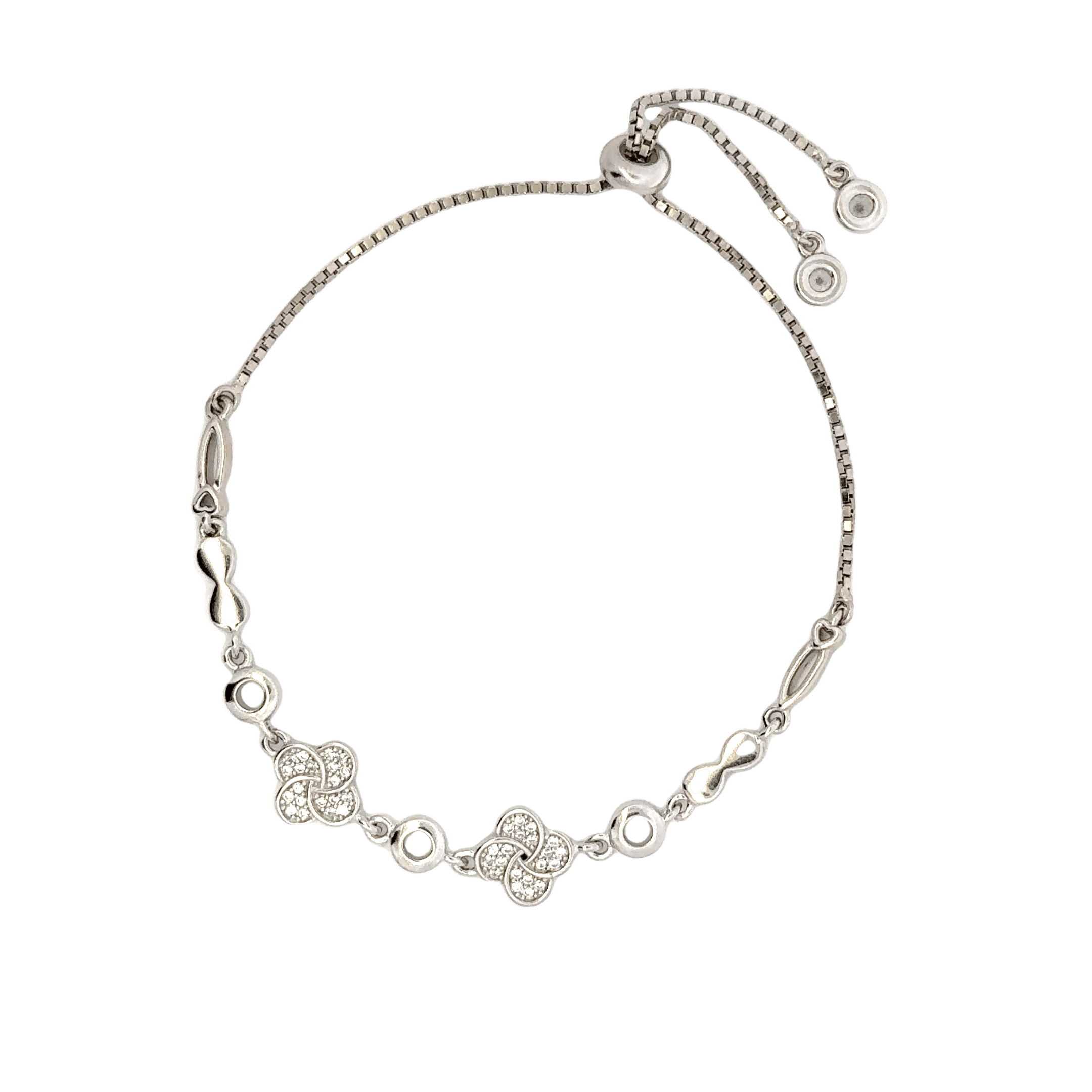 Rhodium clover and infinity charm bracelet