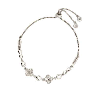 Rhodium clover and infinity charm bracelet