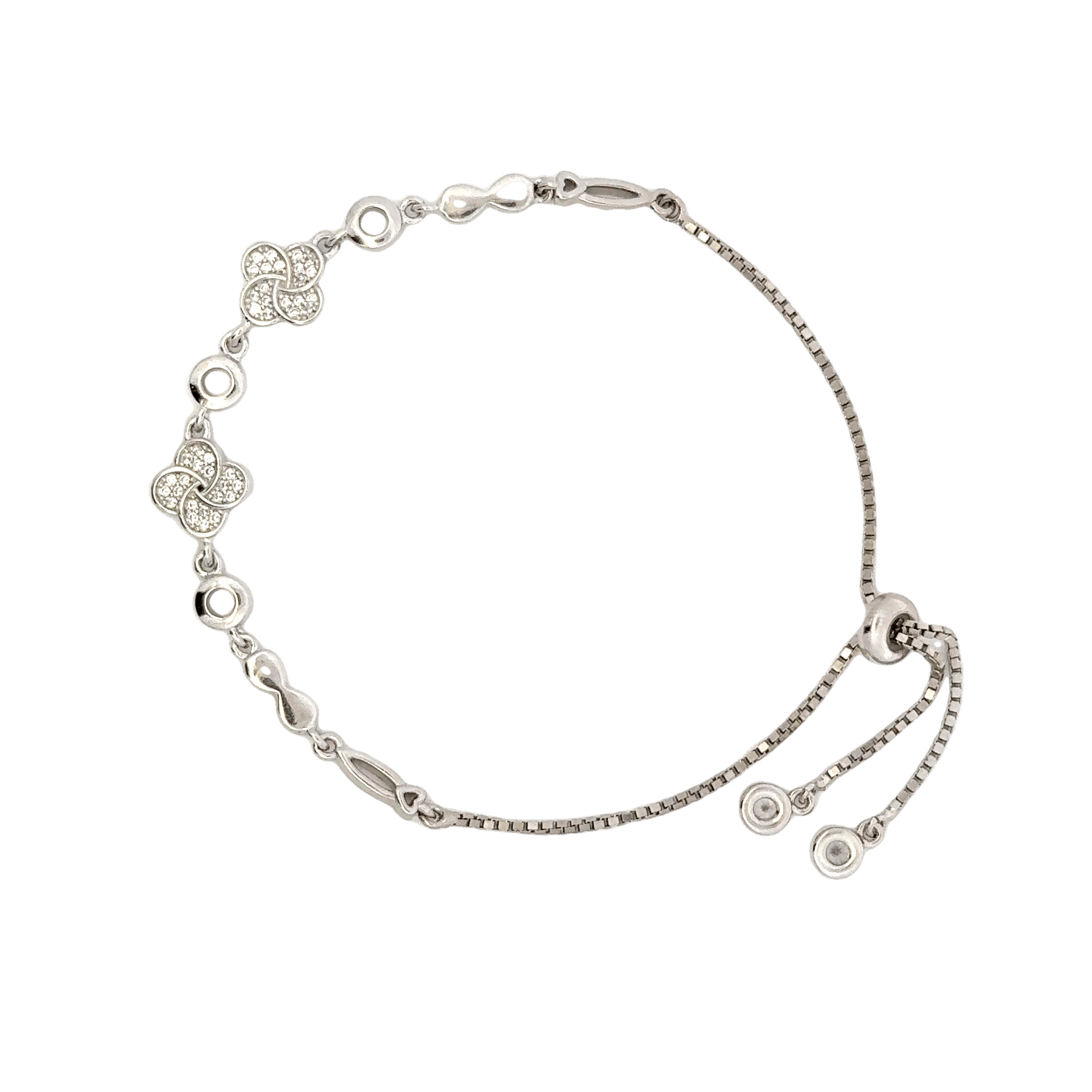 Rhodium clover and infinity charm bracelet