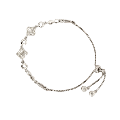 Rhodium clover and infinity charm bracelet