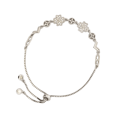 Rhodium clover and circle charm bracelet