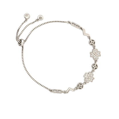 Rhodium clover and circle charm bracelet