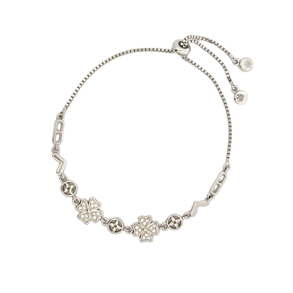 Rhodium clover and circle charm bracelet