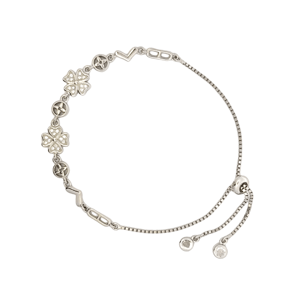 Rhodium clover and circle charm bracelet