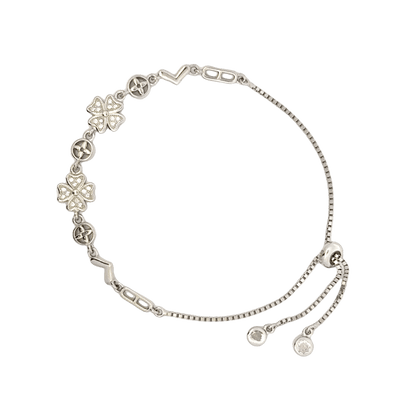 Rhodium clover and circle charm bracelet