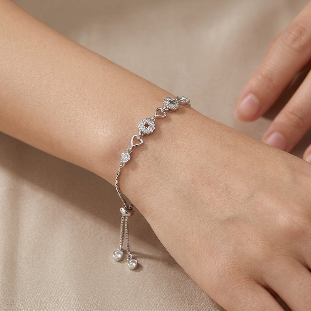 Rhodium Floral CZ Bracelet