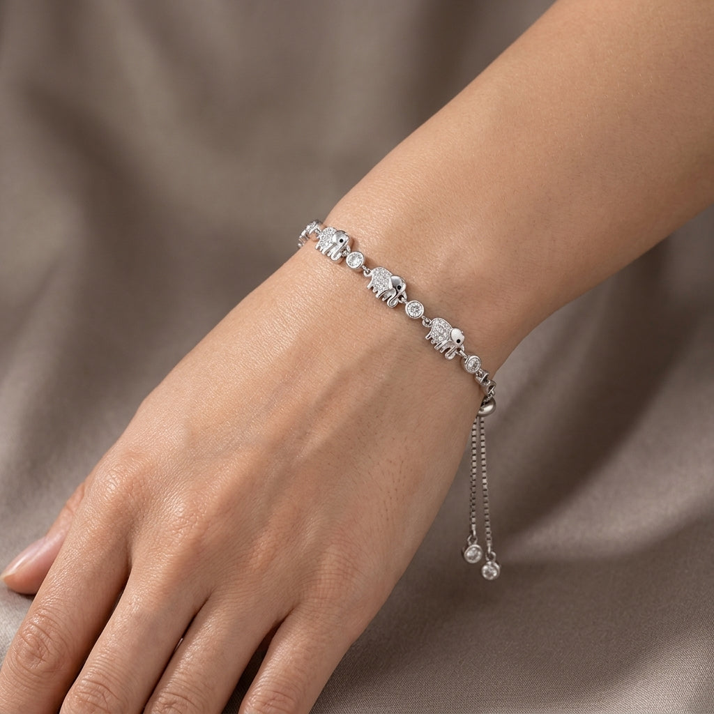 Rhodium Elephant  charm bracelet