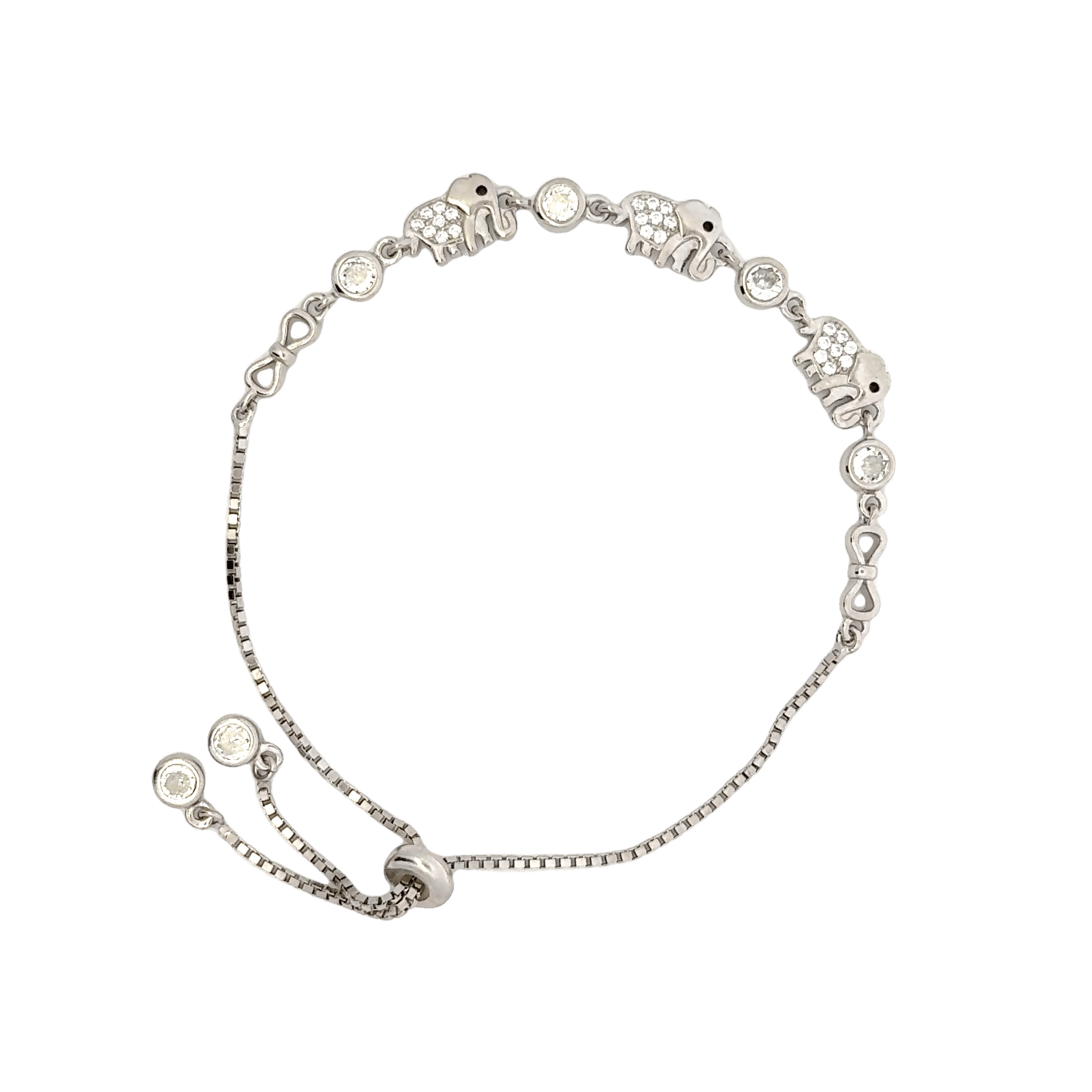 Rhodium Elephant  charm bracelet