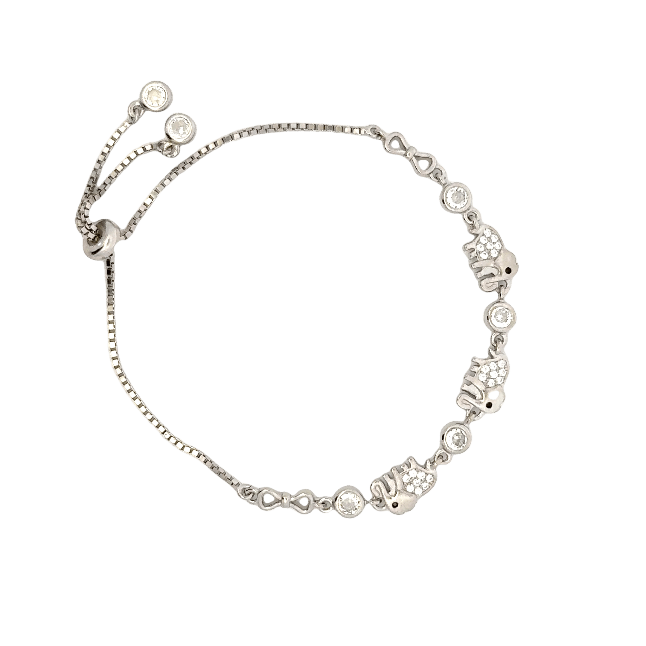 Rhodium Elephant  charm bracelet