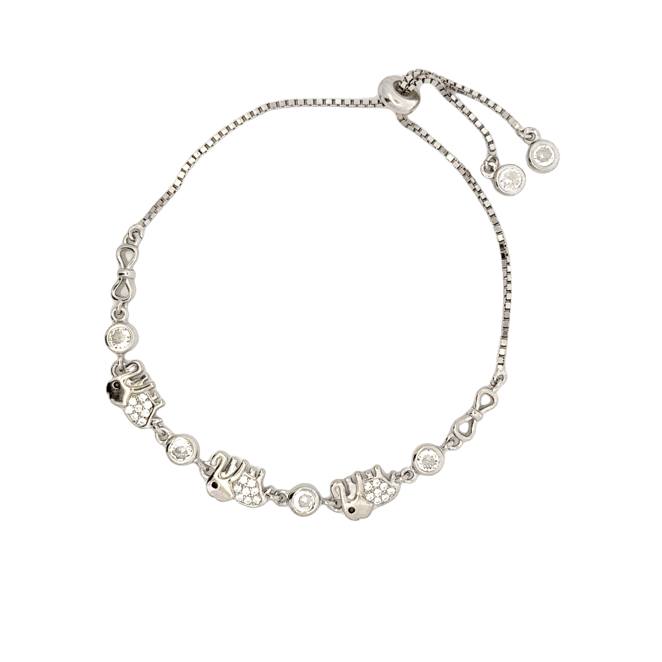 Rhodium Elephant  charm bracelet
