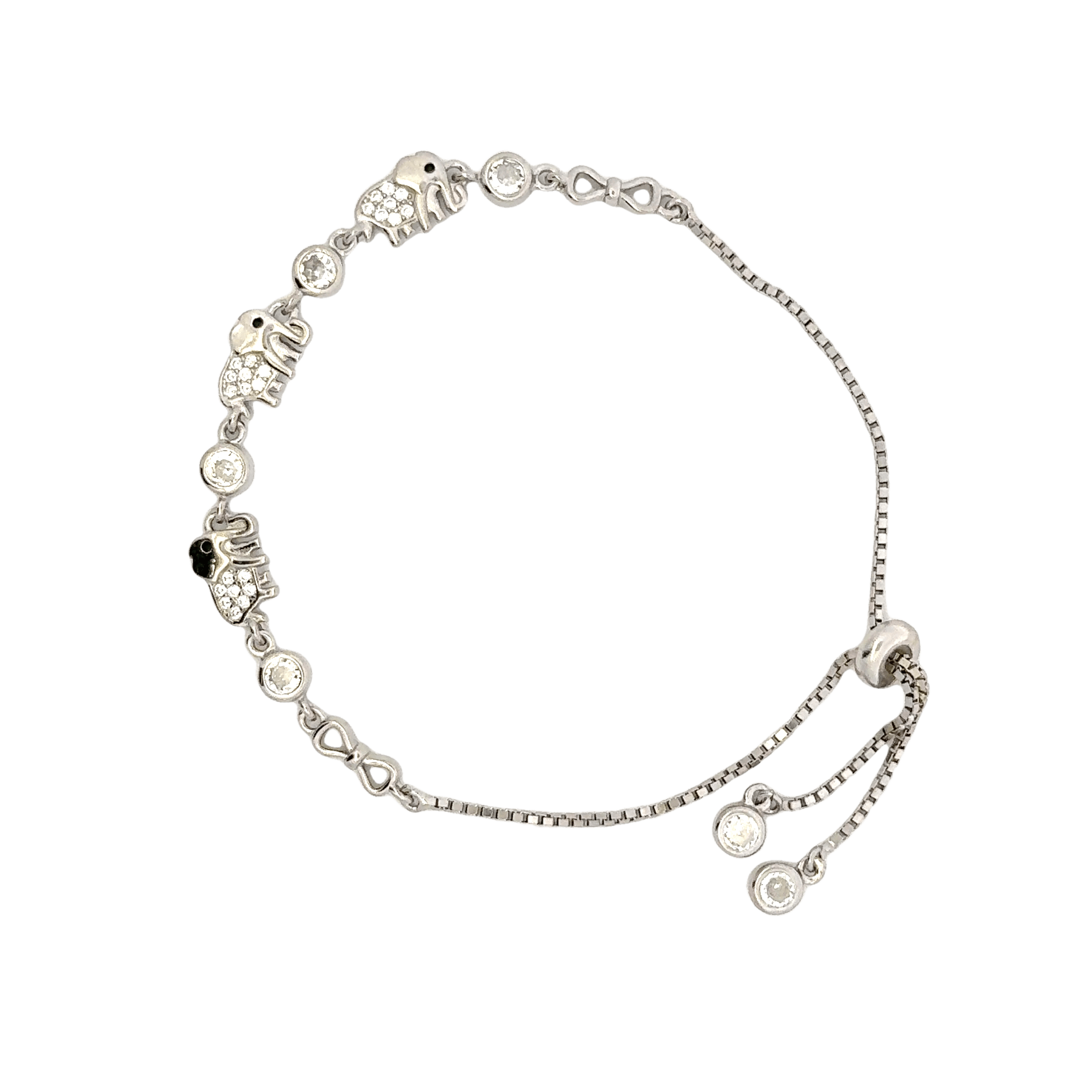 Rhodium Elephant  charm bracelet
