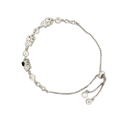 Rhodium Elephant  charm bracelet