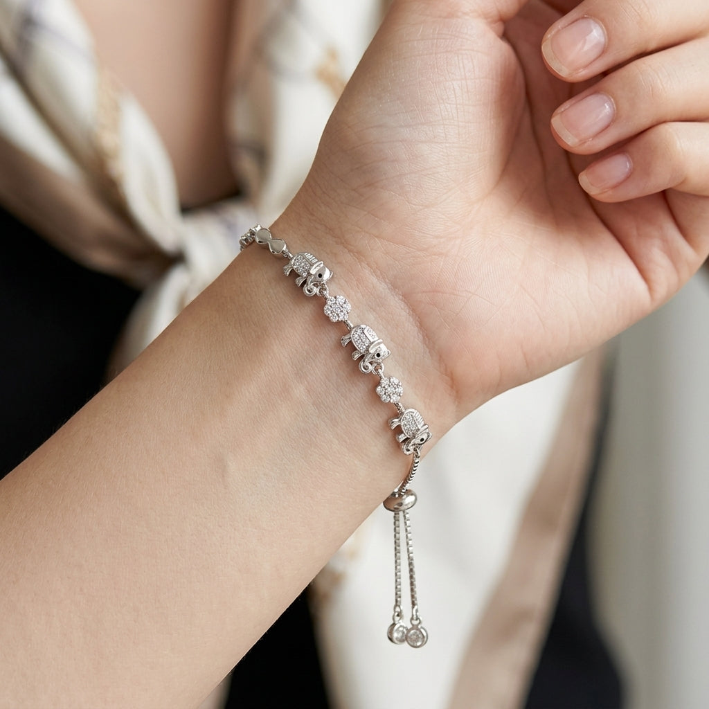 Rhodium Elephant charm Bracelet
