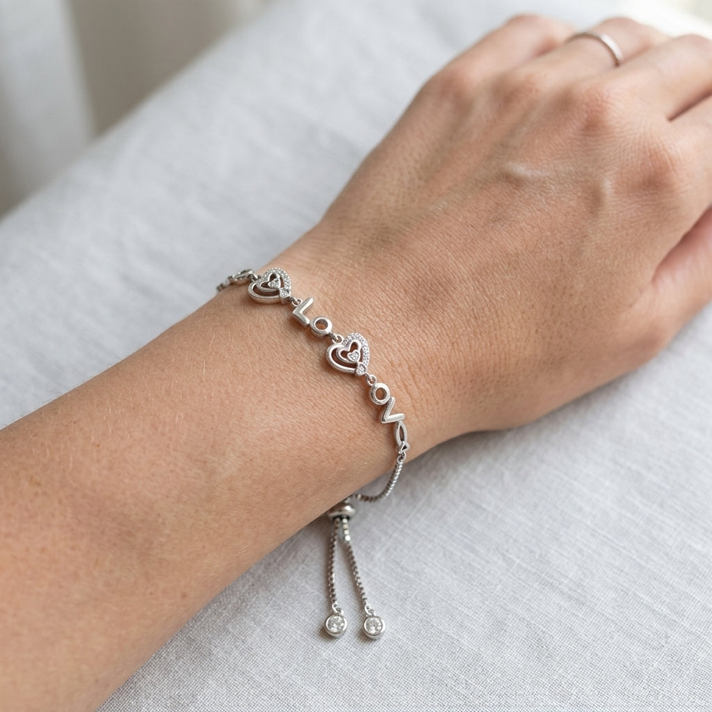 Rhodium Heart charm Bracelet