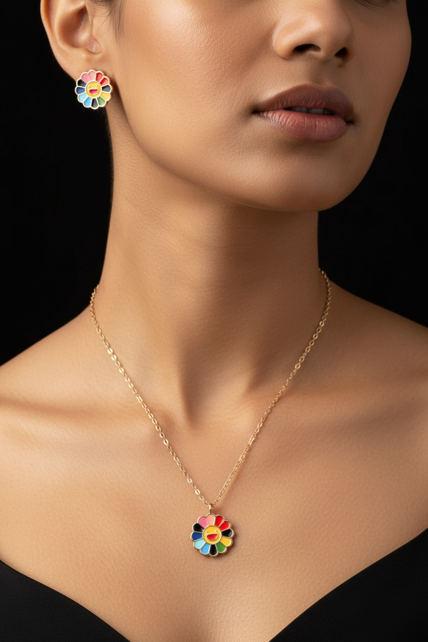Rosegold Flower Chainpendant with Earring