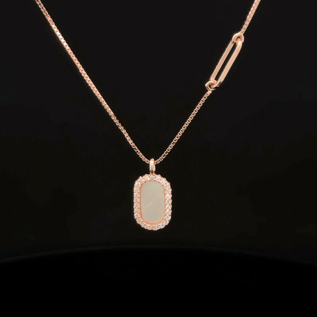 Rose Gold Oval Opal Halo chain pendant