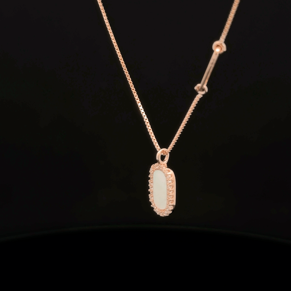 Rose Gold Oval Opal Halo chain pendant