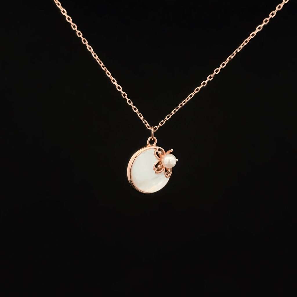 Pearl & Shell Disc rose gold chain pendant