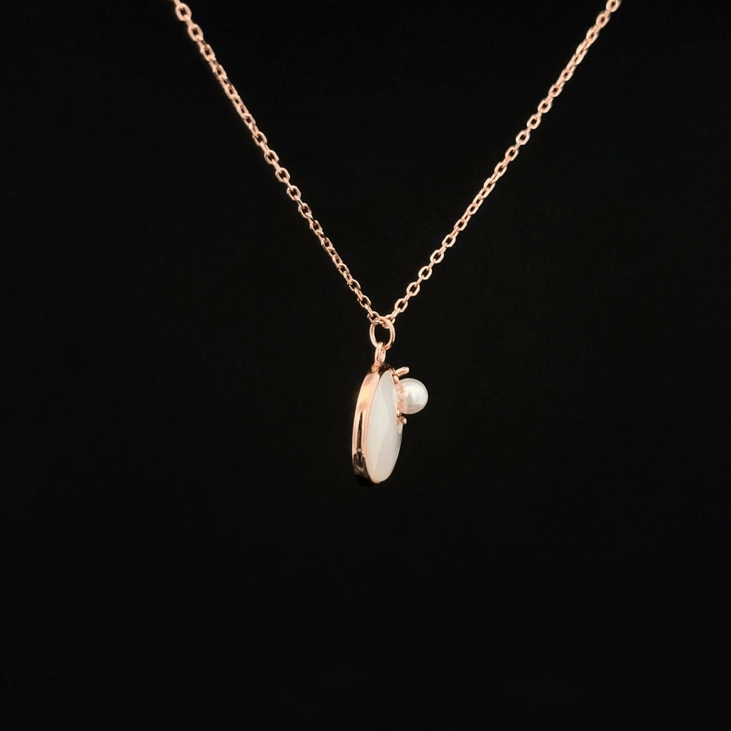 Pearl & Shell Disc rose gold chain pendant