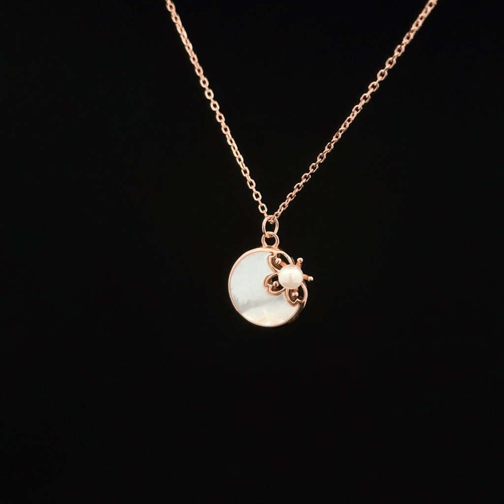Pearl & Shell Disc rose gold chain pendant