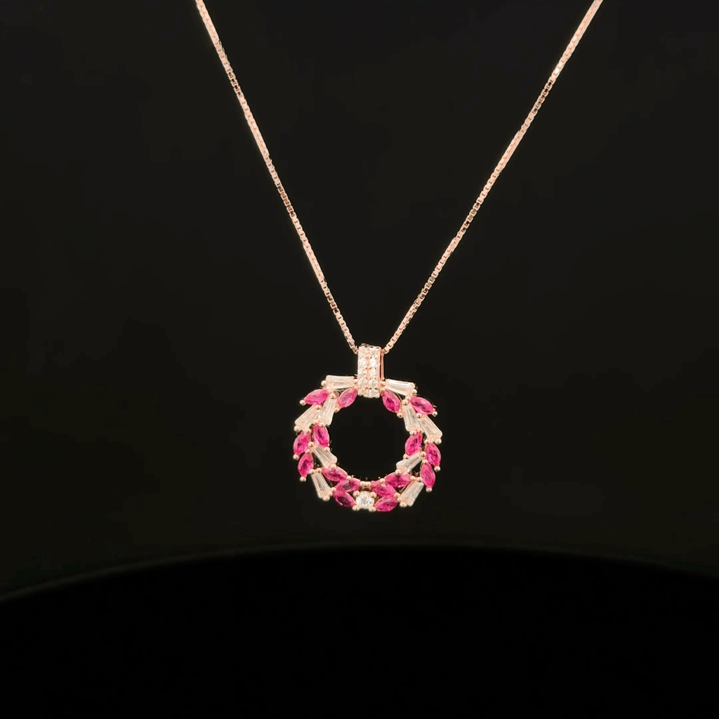 Floral Ruby Halo rose gold chain pendant