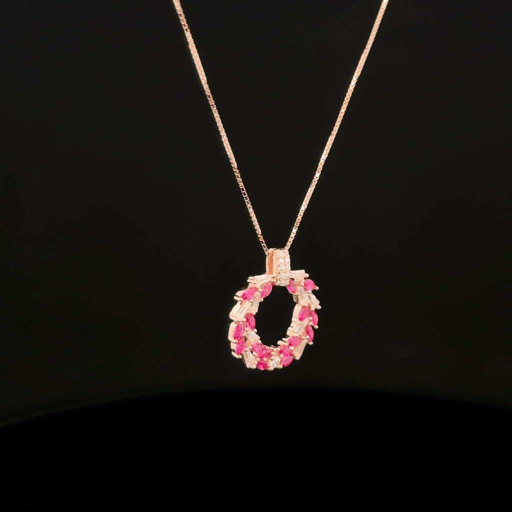 Floral Ruby Halo rose gold chain pendant