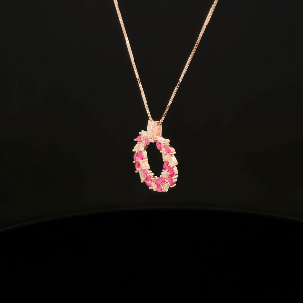 Floral Ruby Halo rose gold chain pendant