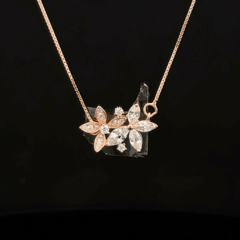 Crystal Twin Flower rose gold chain pendant