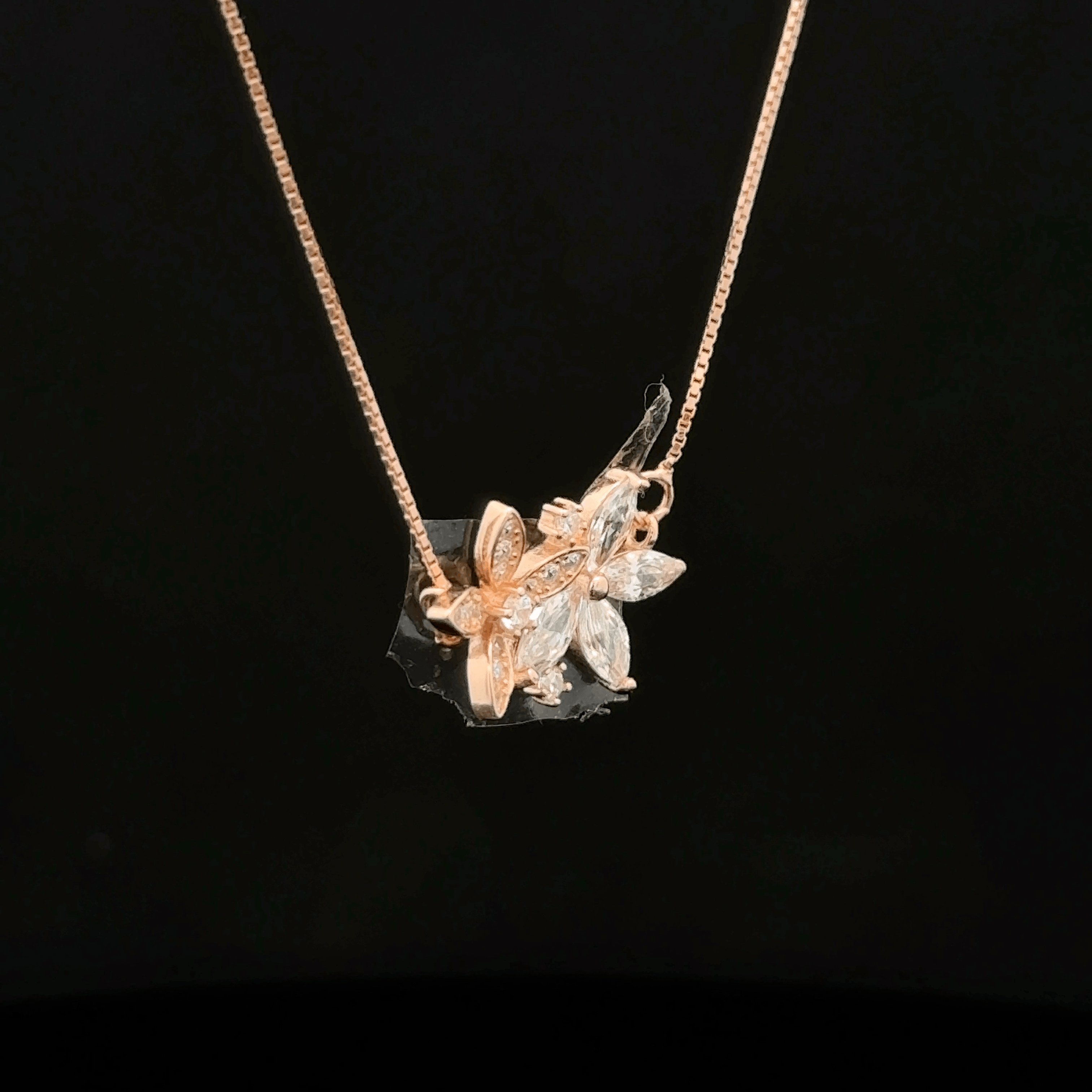 Crystal Twin Flower rose gold chain pendant