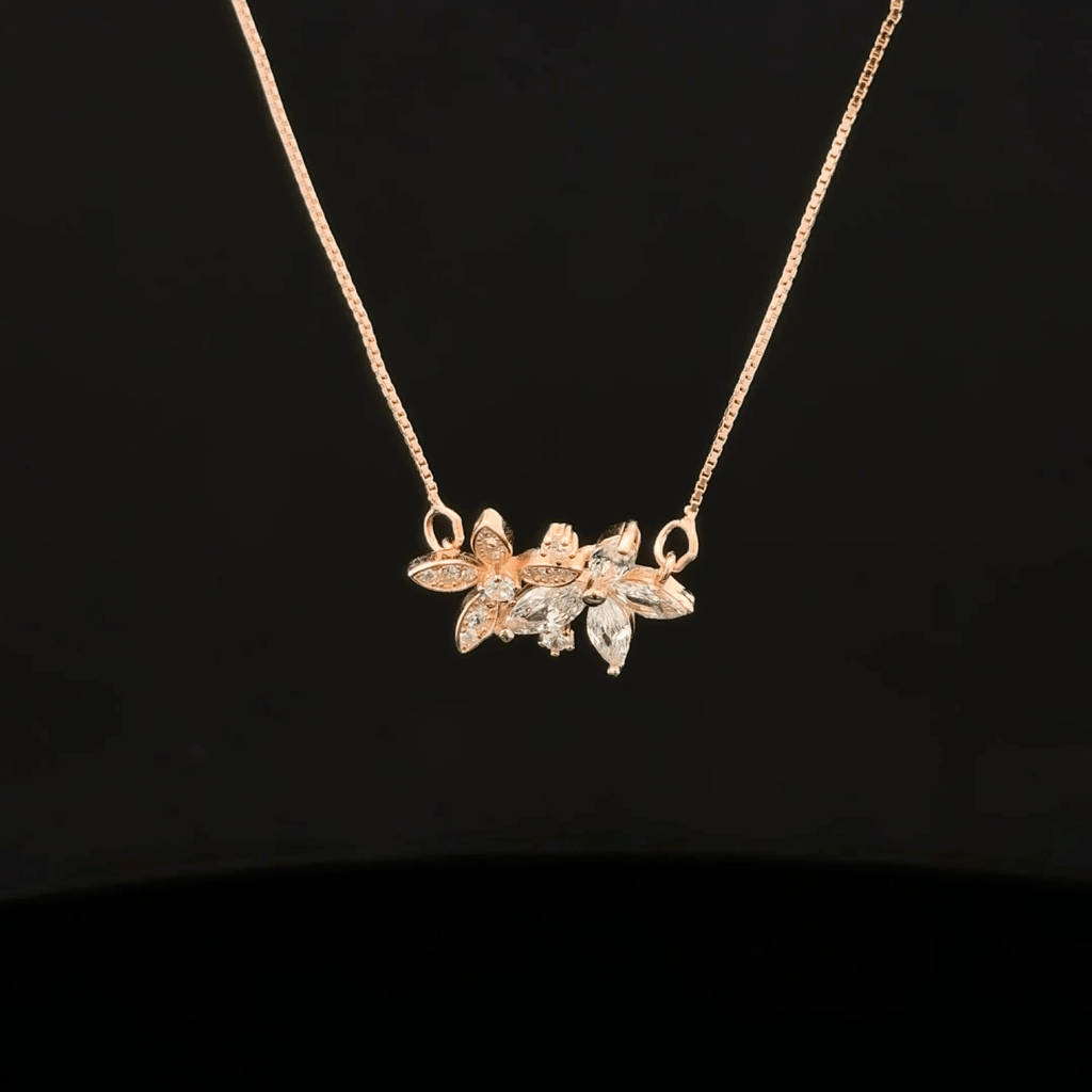 Crystal Twin Flower rose gold chain pendant